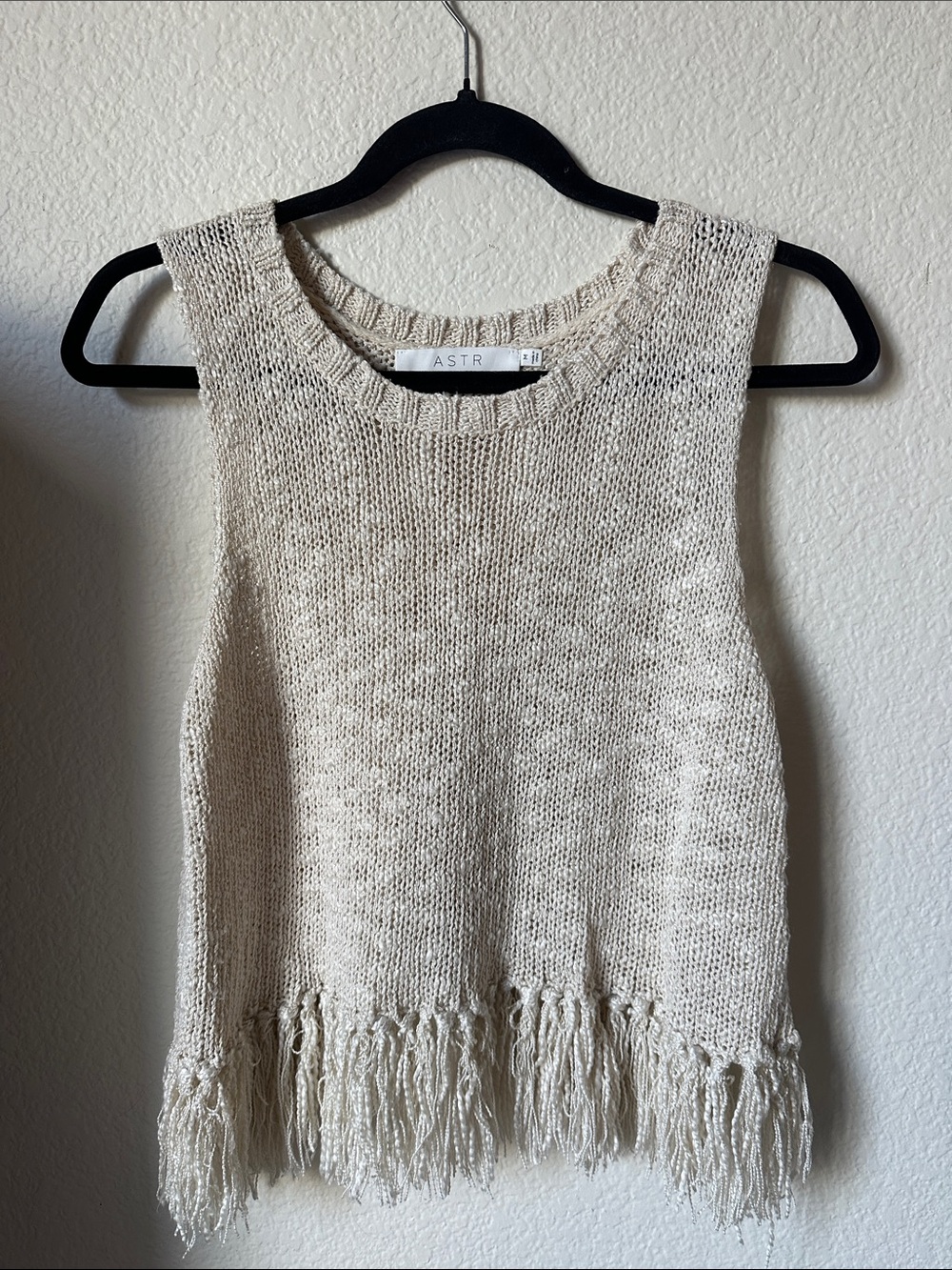ASTR Cream Knit Fringe Sleeveless Tank Top